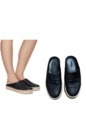 Vince Ulla Platform Black Leather Espadrille Mules